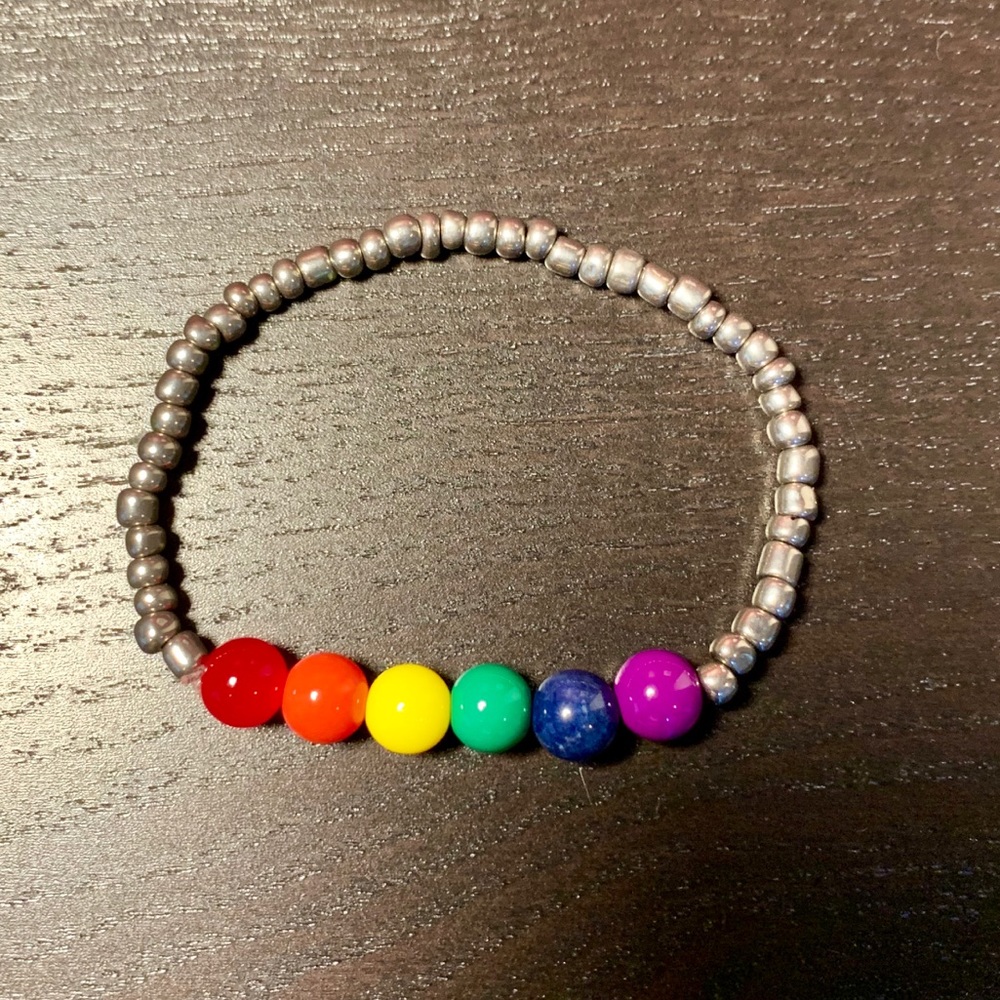 one of a kind rainbow bead bracelet